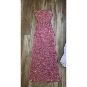 Lucy in the Sky Pink Sequin Dress Lace Up Side Slits XS